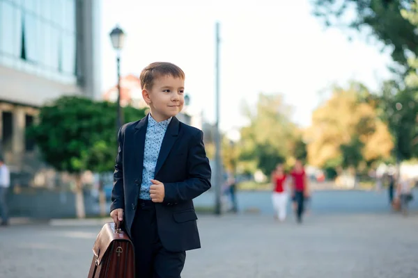 Future businessman in formal costume with briefcase — Stock Photo, Image