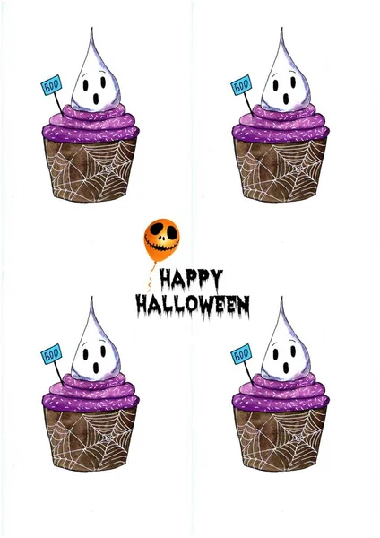 Halloween słodkie Cupcakes izolowane na białym tle. — Zdjęcie stockowe