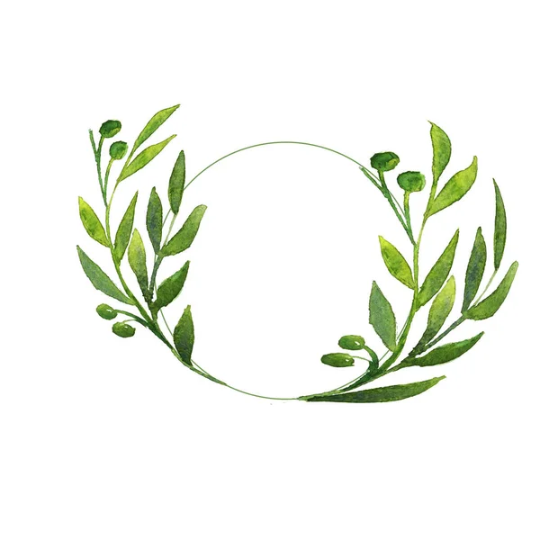 Bandiera dipinta a mano ad acquerello con foglie verdi. Fiori primaverili o estivi per inviti, matrimoni o biglietti di auguri . — Foto Stock