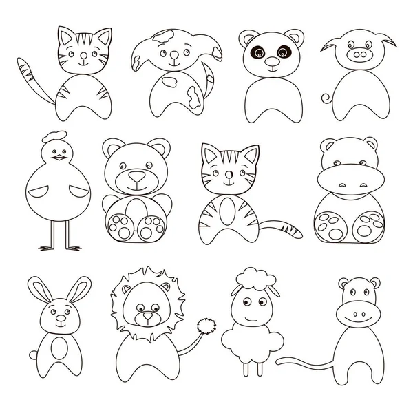 Diferentes animales para colorear para niños. Ilustración vectorial. Esquema de dibujo a mano . — Vector de stock