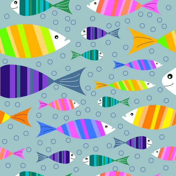 Padrão com peixes coloridos. Ilustração vetorial sobre fundo azul . — Vetor de Stock