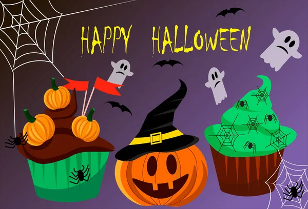 Pastel de Halloween. Plantilla de folleto de Halloween feliz. Ilustración vectorial . — Vector de stock