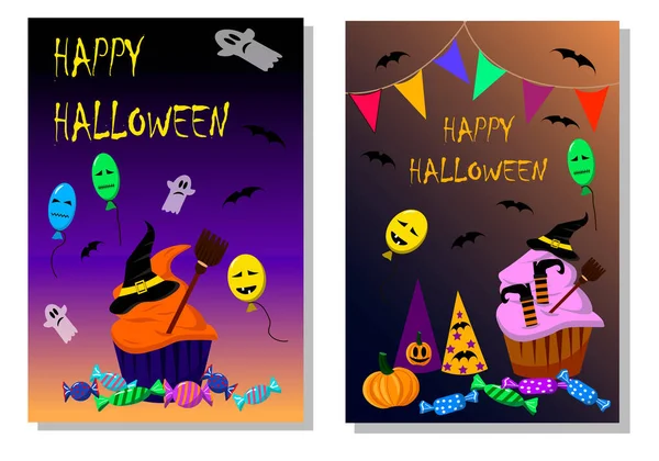 Flyer - Joyeux Halloween. Backgroun gâteau d'Halloween. Illustration vectorielle. — Image vectorielle