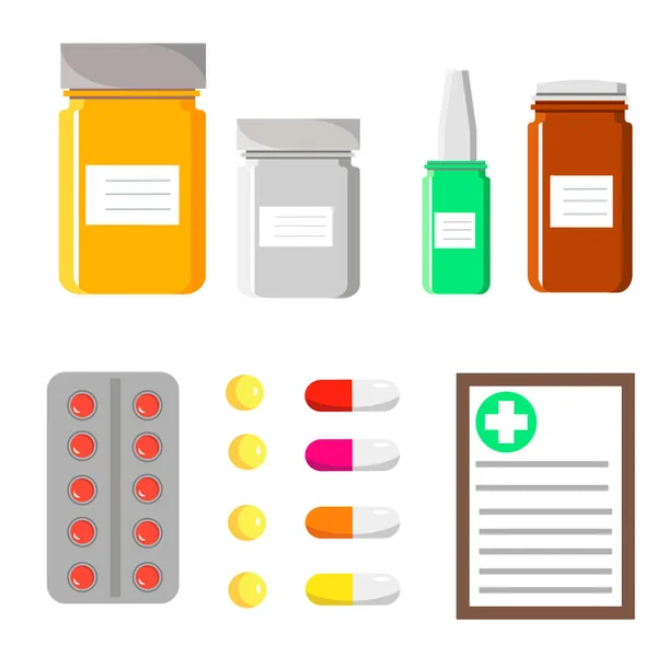 Farmacia Línea Kit Drogas Pastillas Ilustración Realista Objetos Estilo Plano —  Fotos de Stock