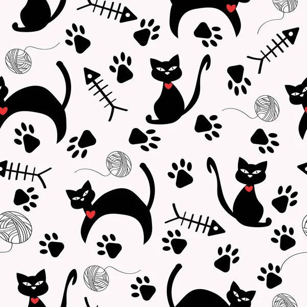 Patrón con gatos negros. Ilustración vectorial . — Vector de stock