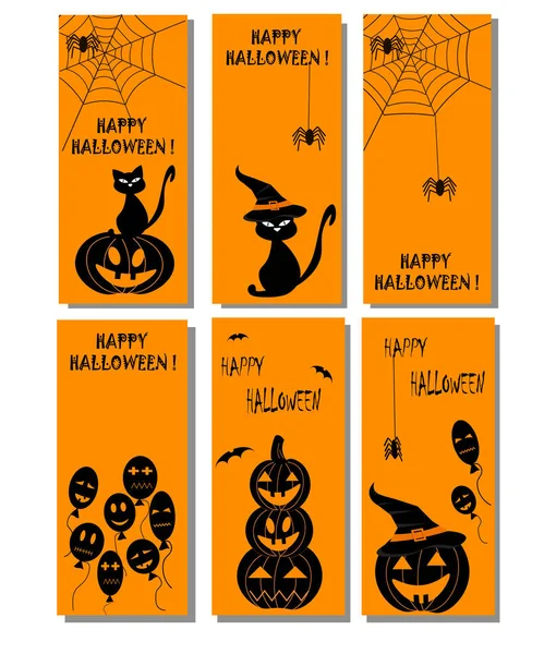 Halloween-Set Flyer. Schwarze Vektorabbildung auf orangefarbenem Hintergrund. — Stockvektor