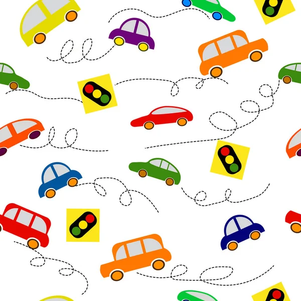 Απρόσκοπτη μοτίβο με παιδικά πολύχρωμα αυτοκίνητα.Εικονογράφηση διάνυσμα — Διανυσματικό Αρχείο