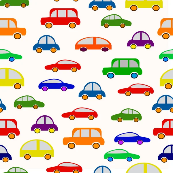 Бесшовный рисунок с детскими разноцветными автомобилями. Векторная иллюстрация — стоковый вектор