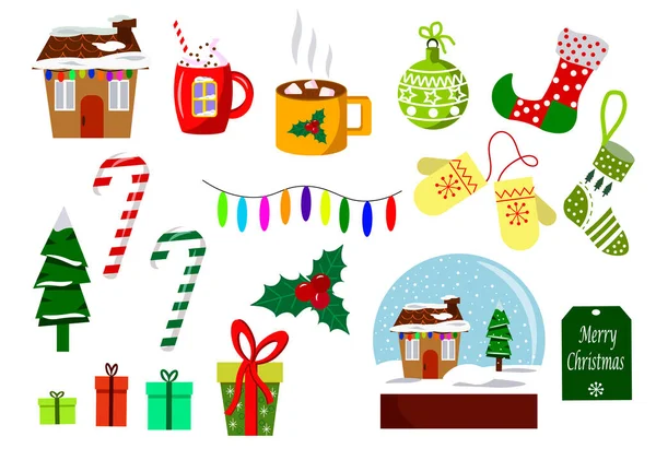 Sammlung von Weihnachts- und Neujahrssymbolen. Vektorillustration — Stockvektor