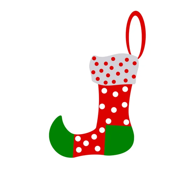 Атрибуты Рождества и Нового года - красный носок. Векторная иллюстрация на белом фоне. — стоковый вектор