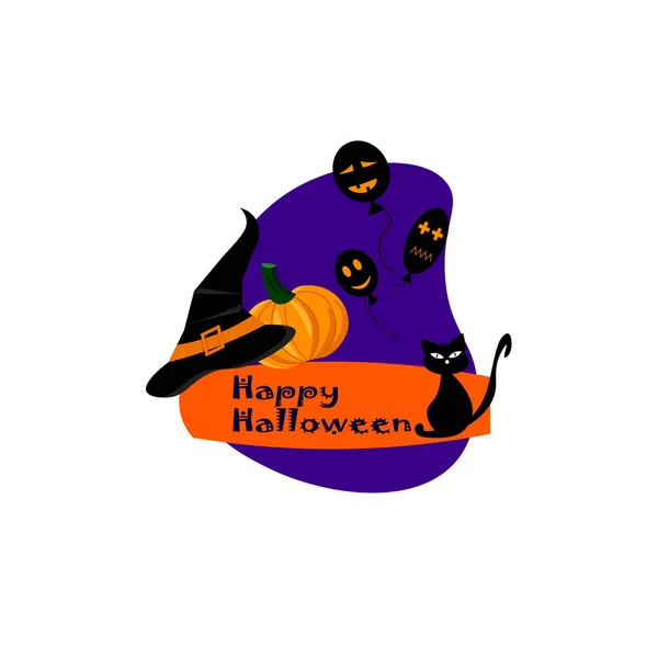 Adesivo - Feliz Halloween. Gatos, chapéus e balões. — Vetor de Stock