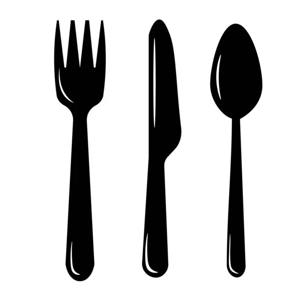 Potraviny - vidlička, lžíce, nůž. — Stockový vektor