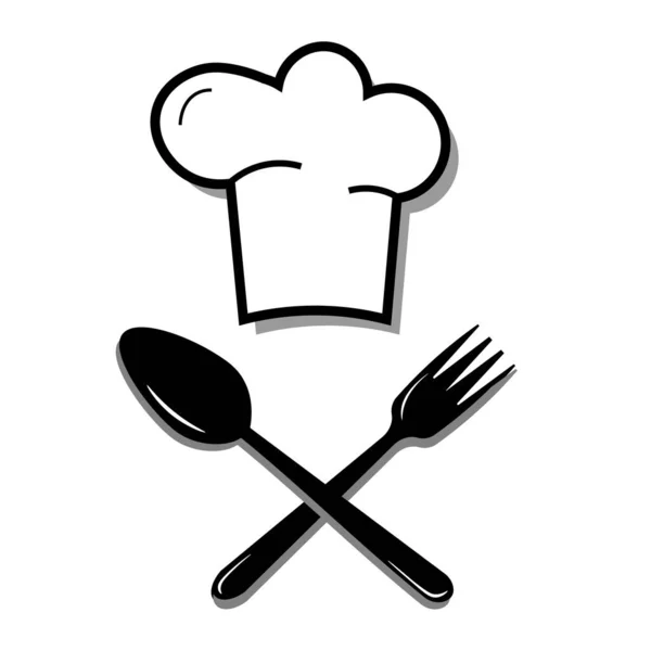 Chapéu de chef e colher com logotipo de garfo. Ilustração vetorial. —  Vetores de Stock