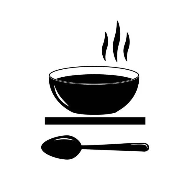Ilustração monocromática de um prato com comida e uma colher. —  Vetores de Stock