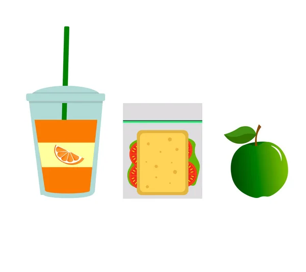 Packed lunch and a glass of drink. — Stock Vector