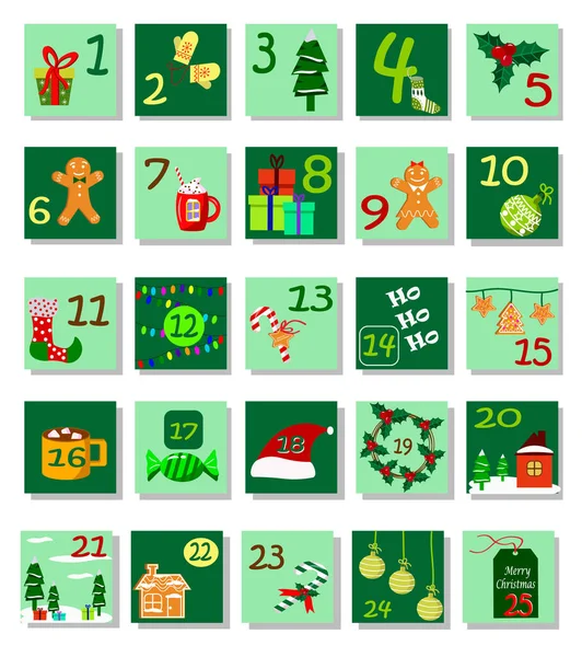 Рождественский календарь с рисунками и цифрами. — стоковый вектор