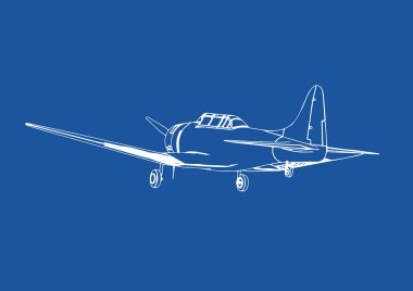 Mavi arka plan vektörüne askeri uçak çizimi