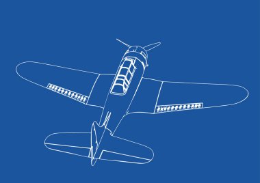 Mavi arka plan vektörüne askeri uçak çizimi