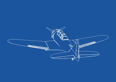 Mavi arka plan vektörüne askeri uçak çizimi