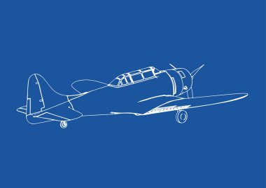 Mavi arka plan vektörüne askeri uçak çizimi