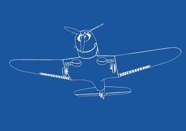 Mavi arka plan vektörüne askeri uçak çizimi