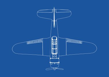 Mavi arka plan vektörüne askeri uçak çizimi