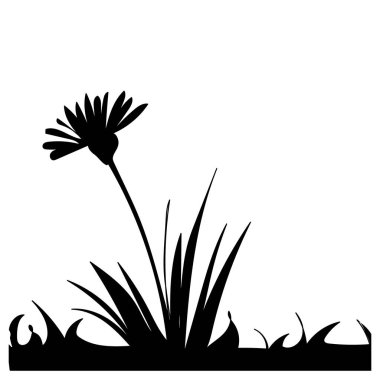 vektör, beyaz arkaplanda, çimen ve gülün siyah silueti