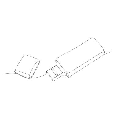 Beyaz arkaplanda, bir flash diskin sürekli çizgi çizimi