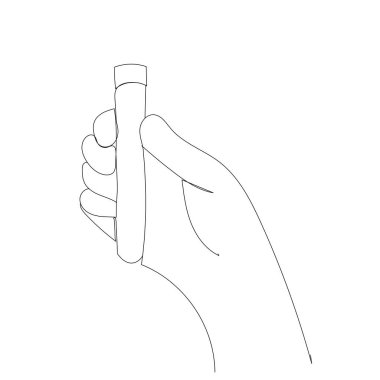 Beyaz arka planda bir vektör, test tüpü ile bir elin sürekli bir çizgi çizimi