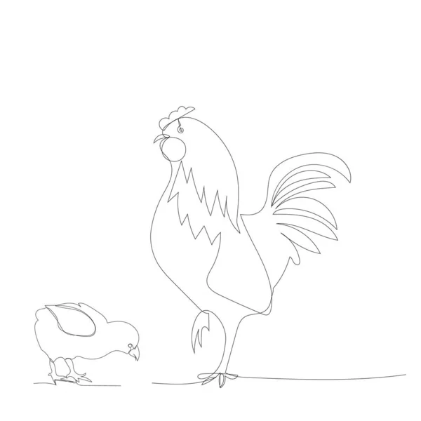 Vettore Uno Sfondo Bianco Disegnando Una Linea Continua Gallo Pollo — Vettoriale Stock