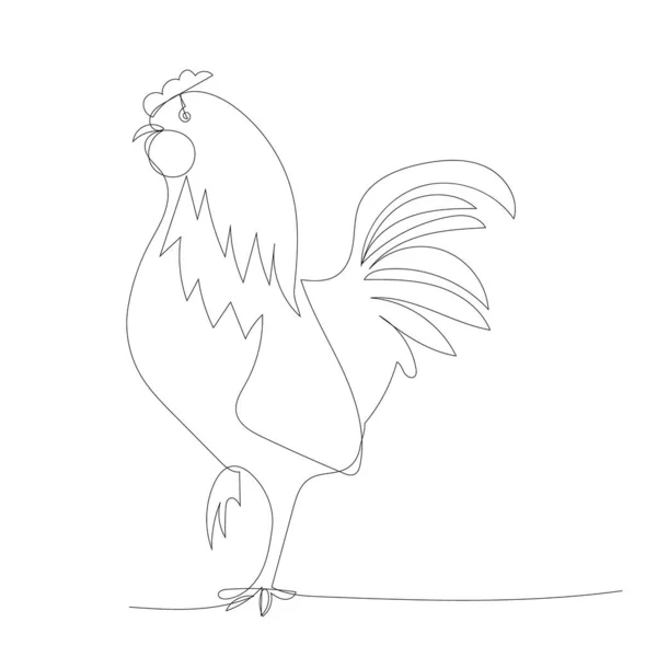 Vector White Background Rooster One Continuous Line Drawing — Stock Vector