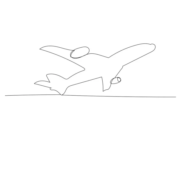 Airplane Drawing One Continuous Line — Stock Vector