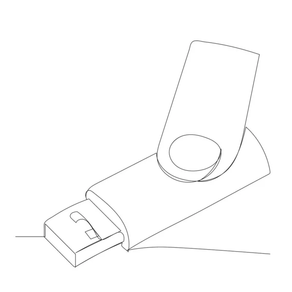 Beyaz Arkaplanda Bir Flash Diskin Sürekli Çizgi Çizimi — Stok Vektör