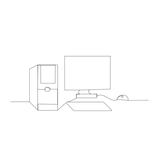 Fundo Branco Desenho Linha Contínua Computador —  Vetores de Stock