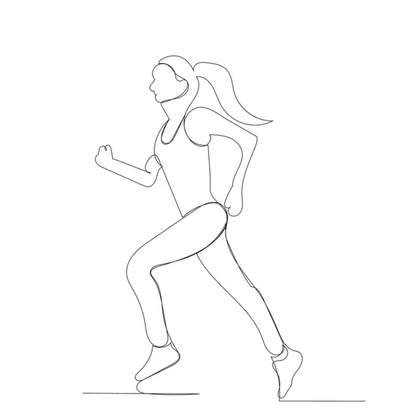 Vektor Bílé Pozadí Souvislá Kresba Běžící Dívky — Stockový vektor