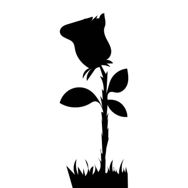 vektör, beyaz arkaplanda, çimen ve gülün siyah silueti