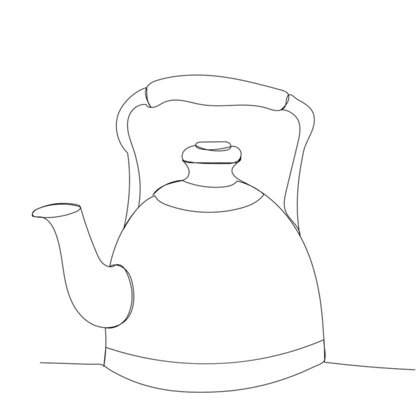 Vector White Background Kettle Continuous Line Drawing — Stock Vector