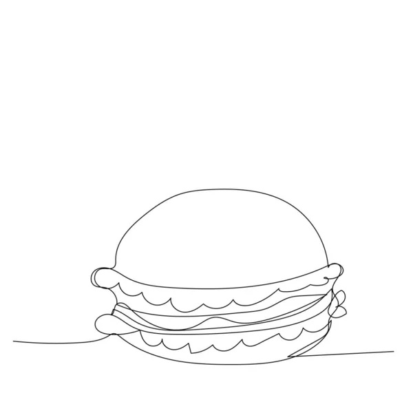 Vector Fondo Blanco Hamburguesa Línea Continua Dibujo — Vector de stock