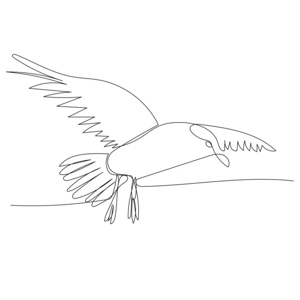 Vector White Background Continuous Line Drawing Bird Flying — Stock Vector