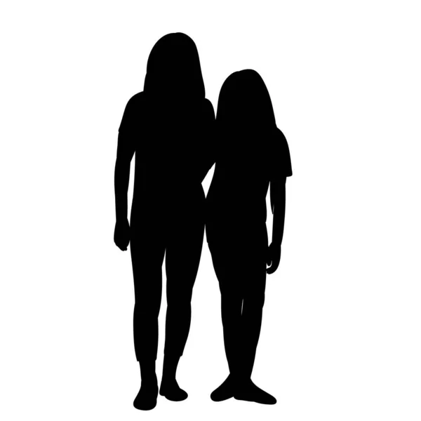 Weißer Hintergrund Schwarze Silhouette Menschen Stehen — Stockvektor