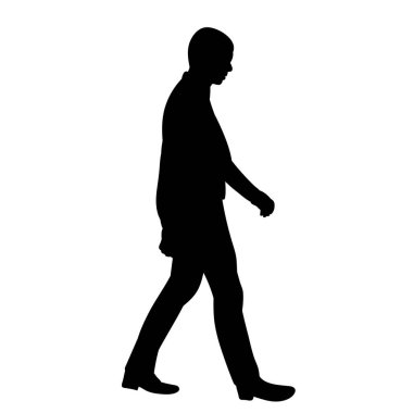 Beyaz arka plan, yürüyen bir adamın siyah silüeti.