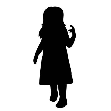 vektör, beyaz arka planda, siyah siluet elbiseli küçük bir kızın