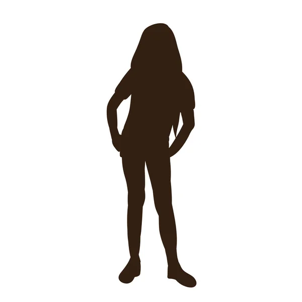 Fond Blanc Silhouette Noire Fille Tient Debout — Image vectorielle