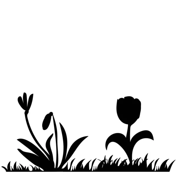 Silhouette Noire Herbe Fleurs — Image vectorielle