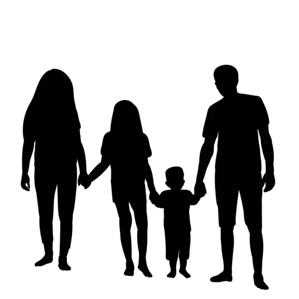 Silueta Negro Familia Niños Mamá Con Papá — Vector de stock