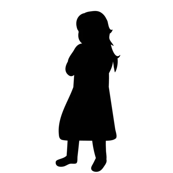 Weißer Hintergrund Schwarze Silhouette Eines Kleinen Mädchens Kleid — Stockvektor