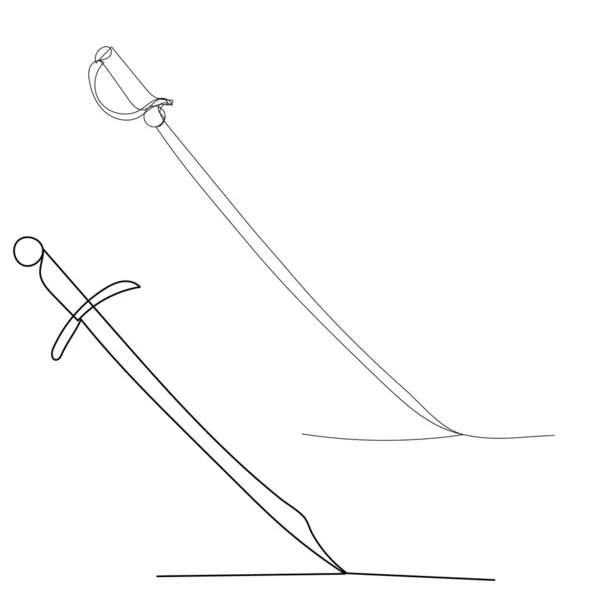 Single Line Drawing Continuous Sword — Stock Vector