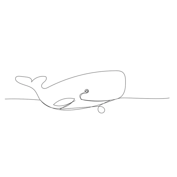 Vector Aislado Dibujo Una Sola Línea Continua Ballena Azul — Vector de stock