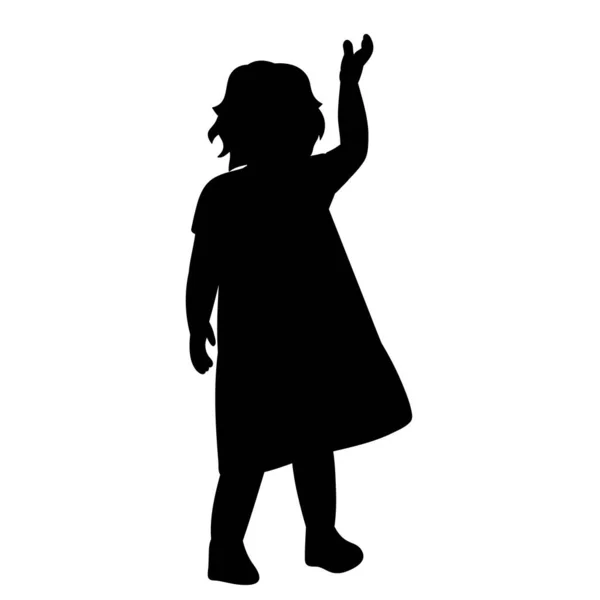 Вектор Белом Фоне Черный Силуэт Маленькой Девочки Платье — стоковый вектор