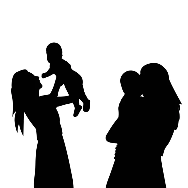 Vecteur Sur Fond Blanc Silhouette Noire Portrait Une Mère Bébé — Image vectorielle